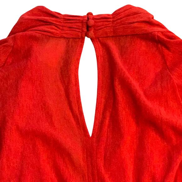 Anthropologie Womens Dress Red V-Neck Ruched Size XL Mesh Midi Fitted Pullover - Picture 13 of 16